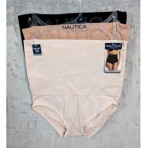 NAUTICA 3 Pack Womens M Logo Seamless Shaping Briefs Panties Black Beige Cream